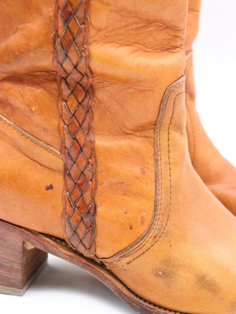 Frye Vintage Braided Women's Size 8.5 B Brown Leather Boots Made in USA - Picture 11 of 15